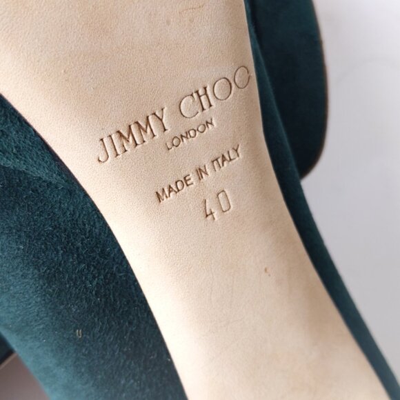 JIMMY CHOO Pumps Womens Size 9 Green Suede Platform Pumps 5.25" Heel - Picture 7 of 8